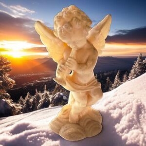 Cherub Angel Figure Playing Flute Darmil Composite Acrylic Patina Baroque Rococo